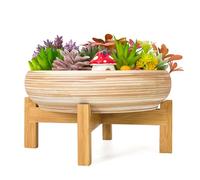 ARTKETTY Macetas Decorativas para suculentas y Cactus, Grandes, para bonsái, 25,4 cm, con Soporte de Drenaje, de cerámica, Poco Profundas, para Plantas de Interior