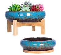 ARTKETTY Macetas suculentas - 18.5/25 cm Maceta Grande para bonsái con Bandeja, Juego de 2, macetas Coloridas de cerámica para Plantas de Cactus, jardín, Maceta Decorativa