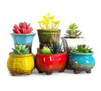 ARTKETTY Macetas suculentas - 6 macetas de cerámica con Drenaje, Maceta pequeña para Plantas de Interior de Cactus, Flores Decorativas, jardín, hogar, Oficina