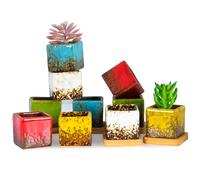 ARTKETTY Macetas suculentas pequeñas con Drenaje, macetas suculentas con Bandeja, macetas de cerámica para Plantas de Cactus suculentas, Juego de 5