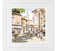 Artko Cuadro enmarcado para pared, diseño de café mediterráneo, decoración escénica para el hogar, obra de arte de Richard Macneil, lista para colgar, pintura "Courtyard Cafe I", 41 x 41 cm