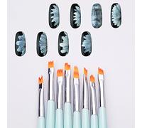 Artlalic Juego de 8 pinceles franceses para decoración de uñas, color menta, con forma de media luna para efecto degradado, pétalos y pluma, acrílico