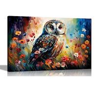 Artley Prints - Lienzo abstracto de búho en jardín de flores para sala de estar, dormitorio, impresiones listas para colgar, imágenes de vida silvestre extragrandes, 101 x 76 cm
