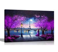 Artley Prints - Lienzo abstracto extragrande de color morado con texto en inglés "Alone at Night in Paris", para dormitorio, sala de estar, cuadros de ciudad para colgar 101 x 76 cm (40 x 30 pulgadas)