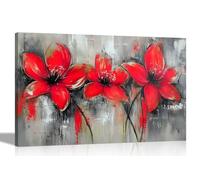 Artley Prints - Lienzo decorativo abstracto de flores rojas en color gris rústico para sala de estar, invernadero, pasillo, decoración de pared, extragrande, 101 x 76 cm