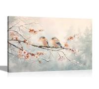 Artley Prints - Lienzo decorativo con diseño botánico de pájaros sobre ramas nevadas para sala de estar, dormitorio, oficina, decoración del hogar, 30 x 20 cm, tamaño A4