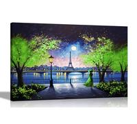 Artley Prints - Lienzo decorativo para pared con diseño de Alone at Night in Paris en color verde | Arte abstracto en sala de estar, dormitorio, pasillo 76 x 50 cm (30 x 20 pulgadas)