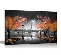 Artley Prints Lienzo decorativo para pared en blanco y negro con texto /''Alone at Night in Paris/'',color naranja,extra grande,impresiones abstractas para decoración de sala de estar