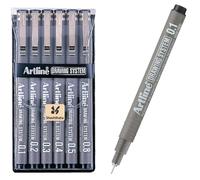 Artline 230 bolígrafos con sistema de dibujo, bolígrafos de dibujo técnico para dibujar, ilustrar y más, puntas finas de 0,1 mm, 0,2 mm, 0,3 mm, 0,4 mm, 0,5 mm y 0,8 mm, color negro, paquete de 6