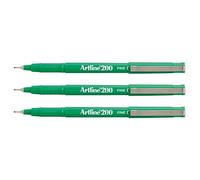 ARTLINE - Lote de 3 bolígrafos de fieltro "200", permanente, punta de 0,4 mm, color verde