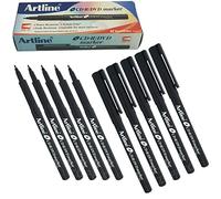 artline Rotuladores permanentes, color negro, punta fina, paquete de 10, paquete múltiple, marcadores de superficie lisa Fineline, tinta resistente al agua