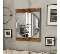 Artloge Espejo de Pared Redondo de Madera Decoración: Espejo Decorativo Vintage de 63x76 cm con Marco Cuadrado Colgante para Baño Tocador Salón Entrada