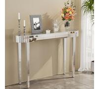 Artloge Mesa Consola de Entrada con Acabado de Espejo: Mesa de Pasillo Plateada Moderna de Cristal Brillantes Decoración Lujosa para Recibidor Tocador Salón Dormitorio 120 x 32 x 80 cm