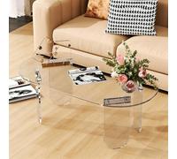 Artloge Mesa de Centro Ovalada de Acrílico Transparente 95x50x35 cm, Modernas Mesas Acrílicas Decorativa con un Mantel de PVC para Café Salón Sofá