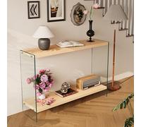 Artloge Mesa de Consola de Entrada, 120x30x76cm Mesa Auxiliar Rectangular para Sofá con Tablero de MDF, Patas de Cristal, Aparador de Exposición para Salón Pasillo Recibidor, Madera y Transparente