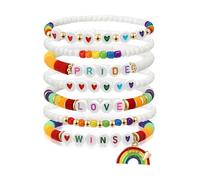 Artlunar Pulsera de orgullo LGBT para bisexuales, lesbianas, gays y aliados, orgullo y amor, gana, arcoíris, colorido, arcilla, elástica, apilable, elástica, regalo de celebración LGBTQ, Talla única