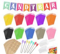 Artlyfe 116PCS Candy Bar Accesorios Set, Contiene 100 Bolsas de Candy Bar, 9 Pegatinas, 4 Pieza Pinzas de Candy, 2 Cucharas, 1Candy Bar Banner Para Caramelo, Bar, Boda, Fiesta, Cumpleaños
