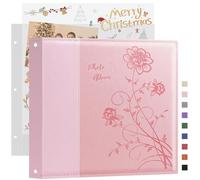 Artmag Álbum de recortes de 12 x 12 pulgadas con 20 hojas, 40 páginas, carpeta de 3 anillas, tapa dura de piel, álbum de fotos para boda, familia, bebé, viajes, aventura (rosa)