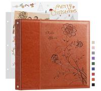 Artmag Álbum de recortes de 12 x 12 pulgadas con 20 hojas, 40 páginas, carpeta de 3 anillas, tapa dura de piel, álbum de fotos para boda, familia, bebé, viajes, aventura (marrón)