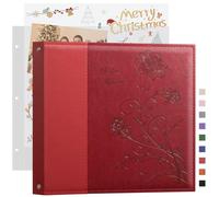 Artmag Álbum de recortes de 12 x 12 pulgadas con 40 hojas, 80 páginas, carpeta de 3 anillas, tapa dura de piel, álbum de fotos para boda, familia, bebé, viajes, aventura (rojo)