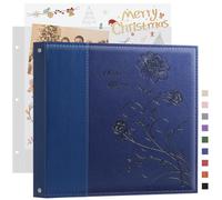 Artmag Álbum de recortes de 12 x 12 pulgadas con 40 hojas, 80 páginas, carpeta de 3 anillas, tapa dura de piel, álbum de fotos para boda, familia, bebé, viajes, aventura (azul)