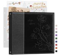 Artmag Álbum de recortes de 12 x 12 pulgadas con 40 hojas, 80 páginas, carpeta de 3 anillas, tapa dura de piel, álbum de fotos para boda, familia, bebé, viajes, aventura (negro)