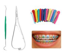 Artman Instruments Kit de tirantes de ortodoncia que cambia de color, 1040 piezas de ligadura con alicates de colocación elásticos Mathieu de 14 cm y herramienta de extracción de ligaduras de ligadura