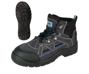 ARTMAS BTMAS B - Zapatos de seguridad para hombre y mujer SB E SR - Botas de trabajo de piel con puntera de acero, antideslizantes, resistentes al aceite y a la gasolina, cómodas, azul, 45 EU