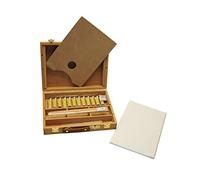 Artme Caja-Caballete de Madera Premium Set de 23 Piezas - Caballete de mesa 32x24cm/ 3 paneles de lienz / 12 pinturas de acrílico/ 4 pinceles/lápiz/Cuchillo de paleta de plástico/paleta