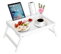 Artmeer Bandeja de cama con asas, patas plegables, bandeja de desayuno de bambú con soporte para teléfono y tableta,escritorio de regazo