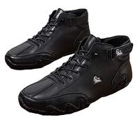 Artminzo Zapatillas de deporte de cuero con velcro de gamuza para hombre, antideslizantes, transpirables, altas botas Chukka, Black, 44 EU