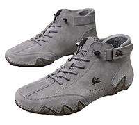 Artminzo Zapatillas de deporte de cuero con velcro de gamuza para hombre, antideslizantes, transpirables, altas botas Chukka, gris, 43 1/3 EU