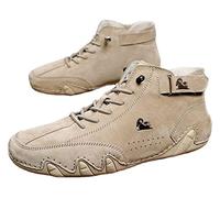 Artminzo Zapatillas de deporte de cuero con velcro de gamuza para hombre, antideslizantes, transpirables, altas botas Chukka, beige, 40 2/3 EU