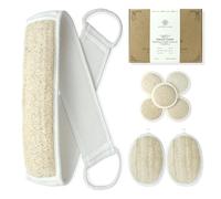 ARTMUJOHN Juego combinado de exfoliante de lufa natural de alta calidad, 1 paquete de esponja de lufa, 2 almohadillas de lufa, 5 paquetes de lufa facial, juego de lufa (empaquetado en caja de regalo),