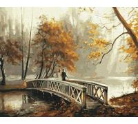 Artnapi Pintura por números Adultos con marco | DIY pintado a mano | Puente en el parque de otoño | Kit para principiantes y adultos | Set que incluye pinturas acrílicas y pinceles | Lienzo 40x50cm