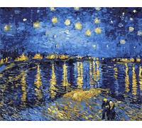 Artnapi Pintura por números para adultos y niños con marco de 40 x 50 cm (noche estrellada en la Rhone Van Gogh) - Pintura al óleo sobre lienzo DIY Regalo - Anti-estrés, aprender a pintar