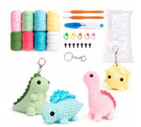 Artnova Kit Crochet Amigurumi Dinosaurios para Principiantes - Set Completo con Hilos, Agujas, Relleno, Ojos y 4 Llaveros - Incluye Video Tutorial Paso a Paso - Manualidades DIY Regalo Creativo