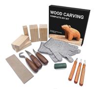 Artnova Kit de tallado en madera para principiantes - Set con cuchillos, guantes anticorte talla L, bloques de madera de tilo, afilador, compuesto pulidor, funda y guía con tutoriales