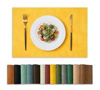 Artoid Mode Amarillo PU Faux Leather Manteles Individuales Set de 4, 30x45cm Repelentes a la Suciedad Resistentes al Calor Manteles Individuales Decoración de Cocina
