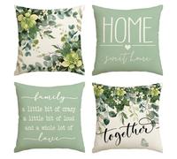 Artoid Mode Amor Familiar Hojas de Eucalipto Verano Fundas de Cojín Juego de 4, 40x40 cm Primavera Hogar Dulce Hogar Funda de Cojín Decorativa Cubierta de Almohada Decoración