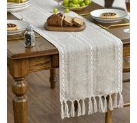Artoid Mode Camino de mesa Boho Latte Beige estilo rústico de campo con borlas, lavable, decoración de mesa para fiesta, cumpleaños, San Valentín, boda, 13 x 56,3 pulgadas