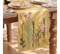 Artoid Mode Camino de mesa de color marrón claro con bordado de cadena suave y flores silvestres de otoño, decoración de mesa para el hogar, salón, interior, vacaciones, fiesta, 33 x 183 cm