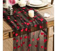 Artoid Mode Camino de mesa de gasa con forma de corazón, color negro y rojo, 70 x 300 cm, decoración de mesa de cocina, interior, vacaciones, gasa, cumpleaños, fiesta