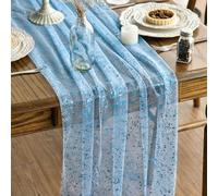 Artoid Mode Camino de mesa de gasa de tul con purpurina, azul claro, dorado, para invierno, 70 x 300 cm, para cocina, decoración de interior, vacaciones, fiestas