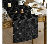 Artoid Mode Camino de mesa de terciopelo de felpa suave de piel sintética jacquard negro espíritu de Halloween, decoración de mesa de cocina, interior, vacaciones, fiesta, decoración, 33 x 153 cm