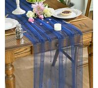 Artoid Mode Camino de mesa de tul azul real con perlas, 70 x 300 cm, para cocina, decoración de interior, vacaciones, bodas, cumpleaños, fiestas
