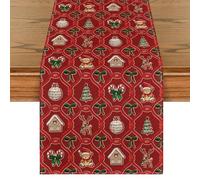 Artoid Mode Camino de mesa «Lazos, árboles, renos, casa, esferas, oso, Navidad», lavable, decoración de cocina, comedor, invierno, Navidad, decoración para interior y exterior, vacaciones, fiestas
