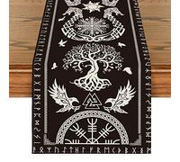 Artoid Mode Camino de mesa Negro Árbol de la Vida Vikingo Cuervo Casco de la Reverencia, Decoración de Mesa Estacional Interior Fiesta Vacaciones Decoración 40x300 cm