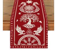 Artoid Mode Camino de mesa rojo vikingo árbol de la vida cuervo casco de reverencia, decoración de mesa de temporada interior vacaciones fiesta decoración 40 x 180 cm