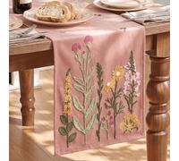 Artoid Mode Camino de mesa rosa con bordado suave de flores silvestres 33 x 183 cm, para otoño, hogar, salón, mesa, decoración interior, vacaciones, fiesta